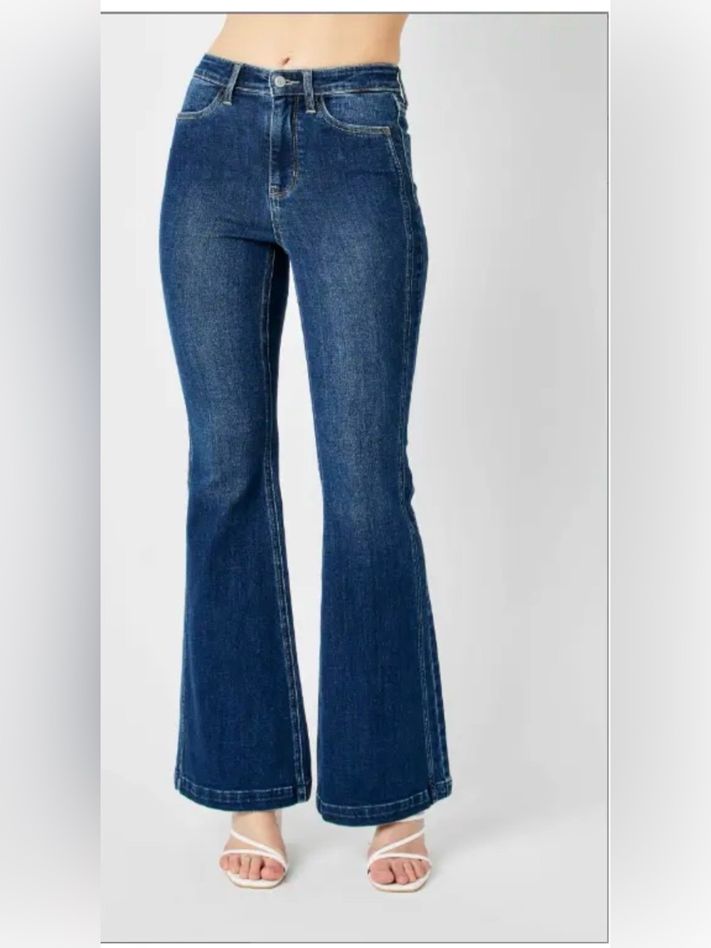 Judy Blue High Rise Flare Jeans 3/26 Dark Wash Side Seam Stretch Denim
